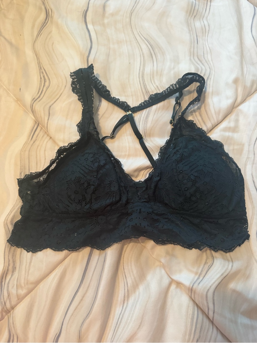 aerie Dark Green Lace Bralette with Decorative Strappy Back